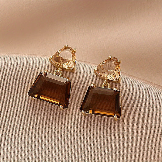 14k Plated Japanese & Brown Faux Crystal Earrings - Mother's Gift