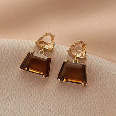 14k Plated Japanese & Brown Faux Crystal Earrings - Mother's Gift