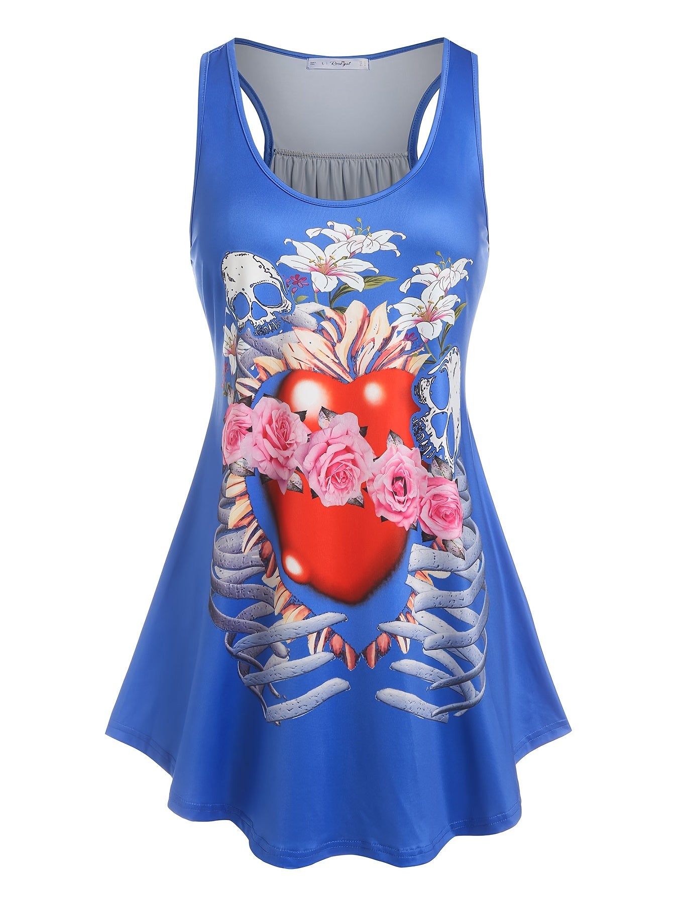 Skull & Heart Print Ruched Tank Top Plus Size