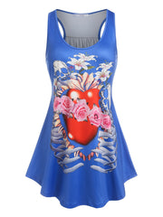 Skull & Heart Print Ruched Tank Top Plus Size