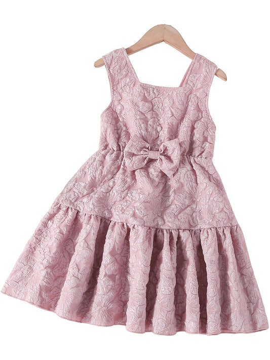 Girls Floral Sleeveless Dress with Bowknot for Summer