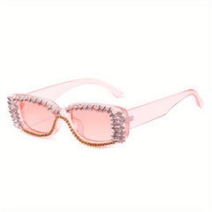 Rhinestone Decor Sunglasses Rectangular Frame UV400