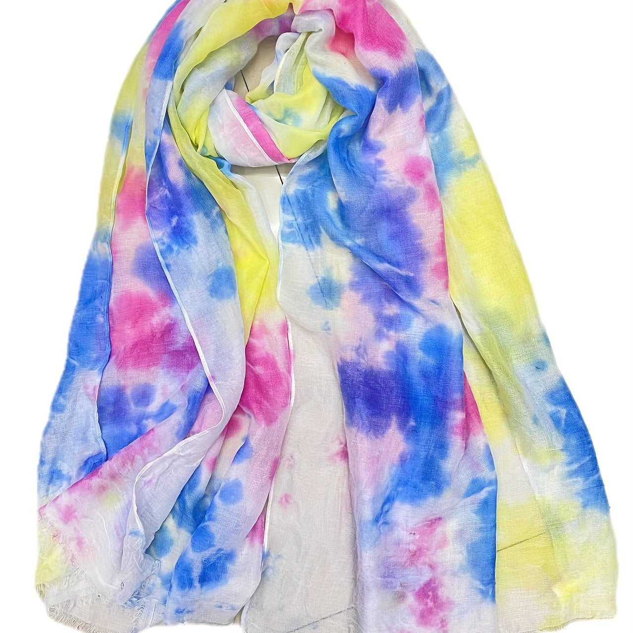 Rainbow Tie Dye Print Scarf Frayed Edge Shawl Casual Breathable