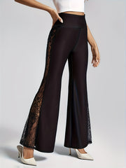 Lace Waist High Rise Flared Leg Trousers