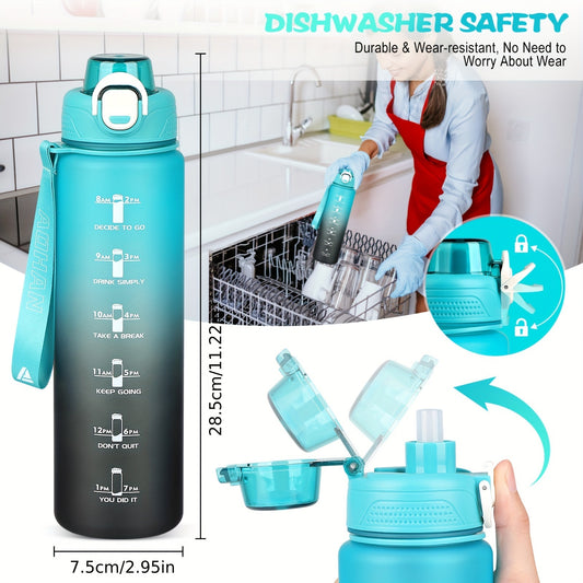 AOHAN 1L Water Bottle BPA Leakproof Straw Sports Bottle Filter Time Marker