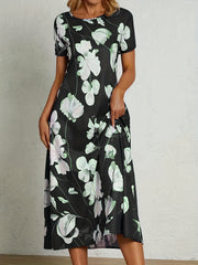 Floral Print Short Sleeve Midi Dress