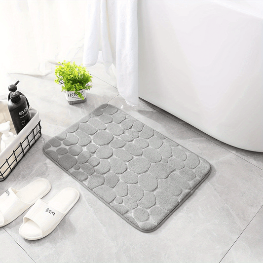 Grey Bath Floor Mat Non Slip Absorbent Rug Bathroom Carpet Stone Pattern