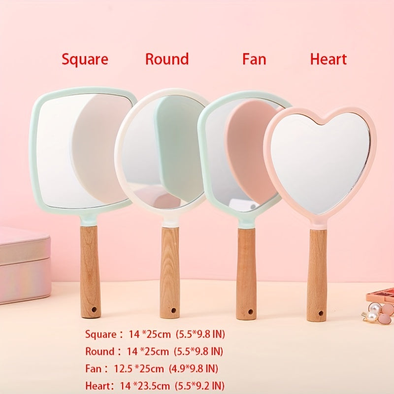 Heart Shape Handheld Mirror with Wooden Handle