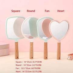 Heart Shape Handheld Mirror with Wooden Handle