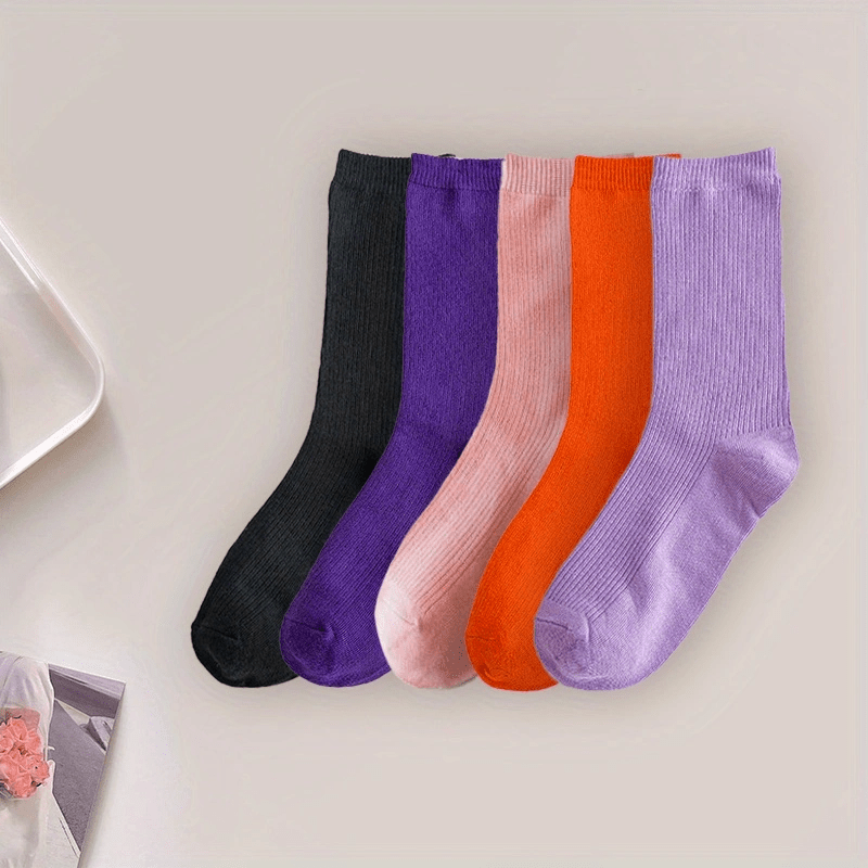 10 Pairs Women's Mid Tube Socks Comfy & Breathable Solid Color Stockings