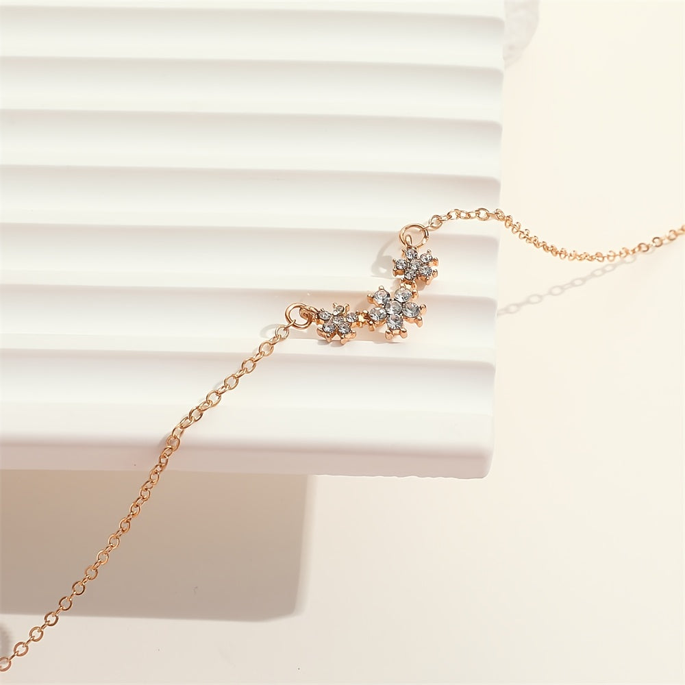 Small Flower Inlaid Rhinestones Necklace for Girls Women