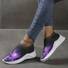 Women's Floral Printed Sock Shoes Casual Slip On Low Top Shoes