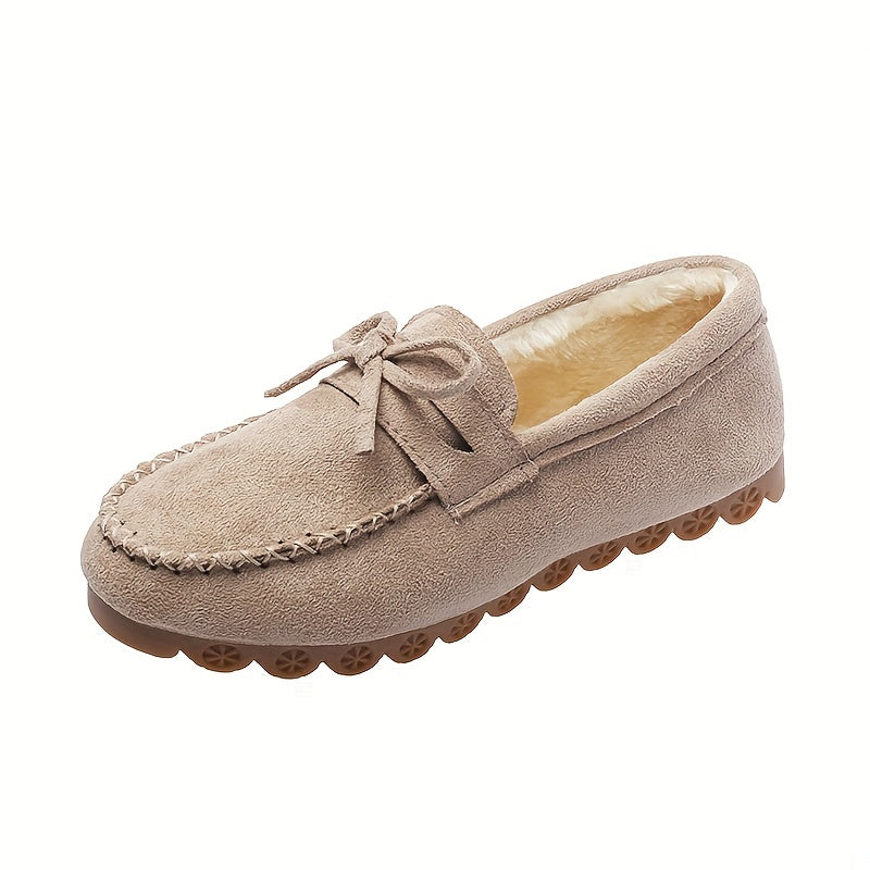 Women's Bowknot Loafers Plush Lined Slip On Flat Shoes