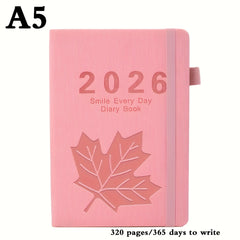 2026 Daily Planner 320 Page 365 Calendar Leaf Pattern Metal Ring Binding 4 Color