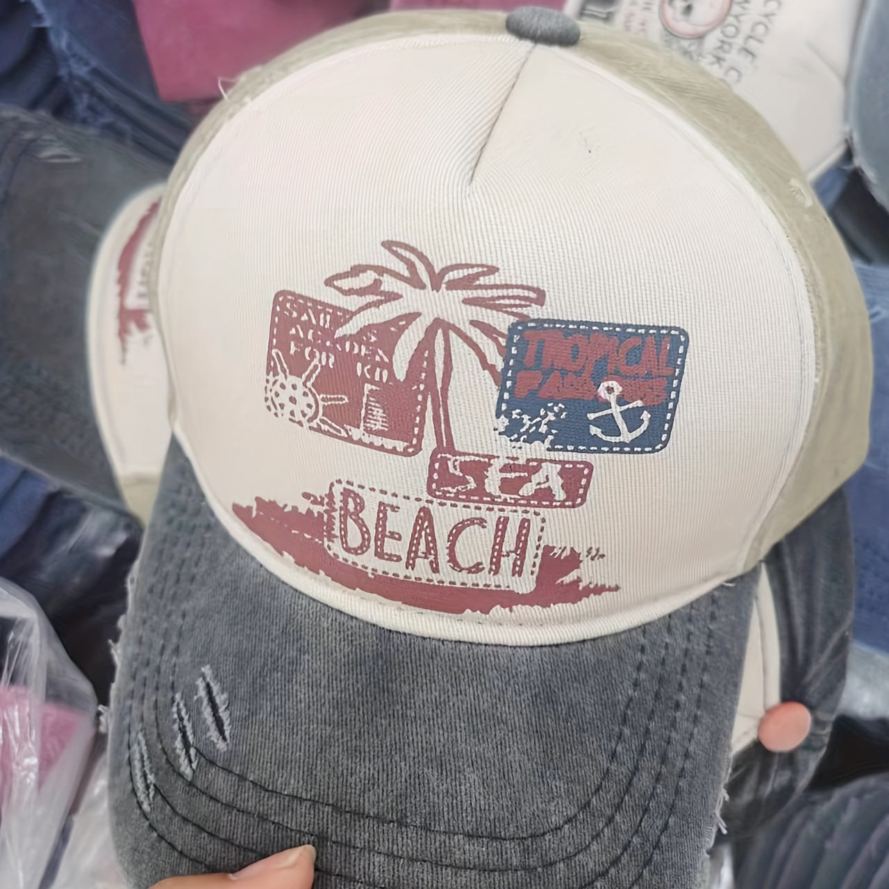 Graffiti Print Baseball Cap Washed Distressed Cap