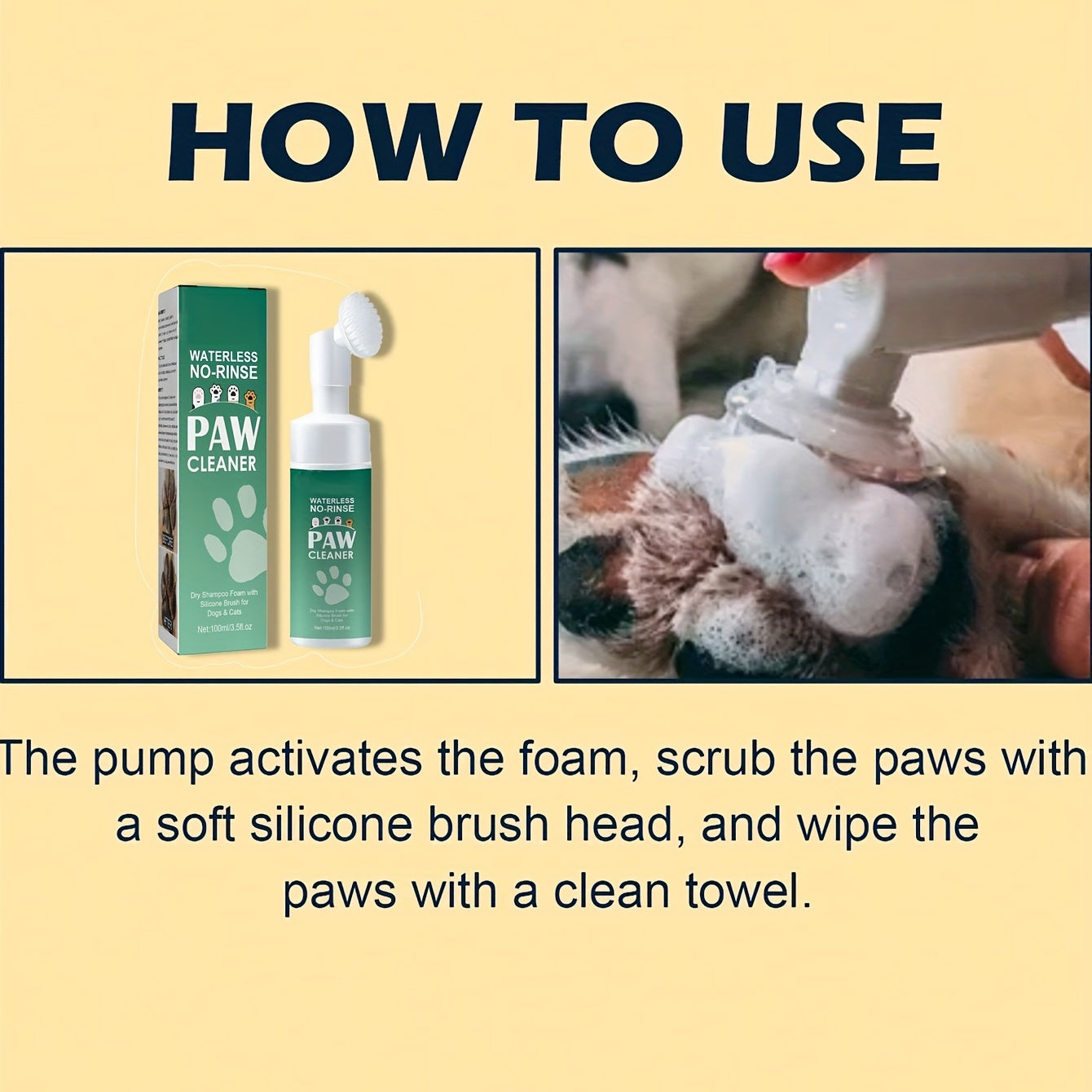 Dog Paw Cleaner Foam 100ml with Silicone Brush
