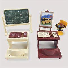 Classroom Dollhouse Accessory Kit Colorful Desk Chairs Blackboard Easel Playset