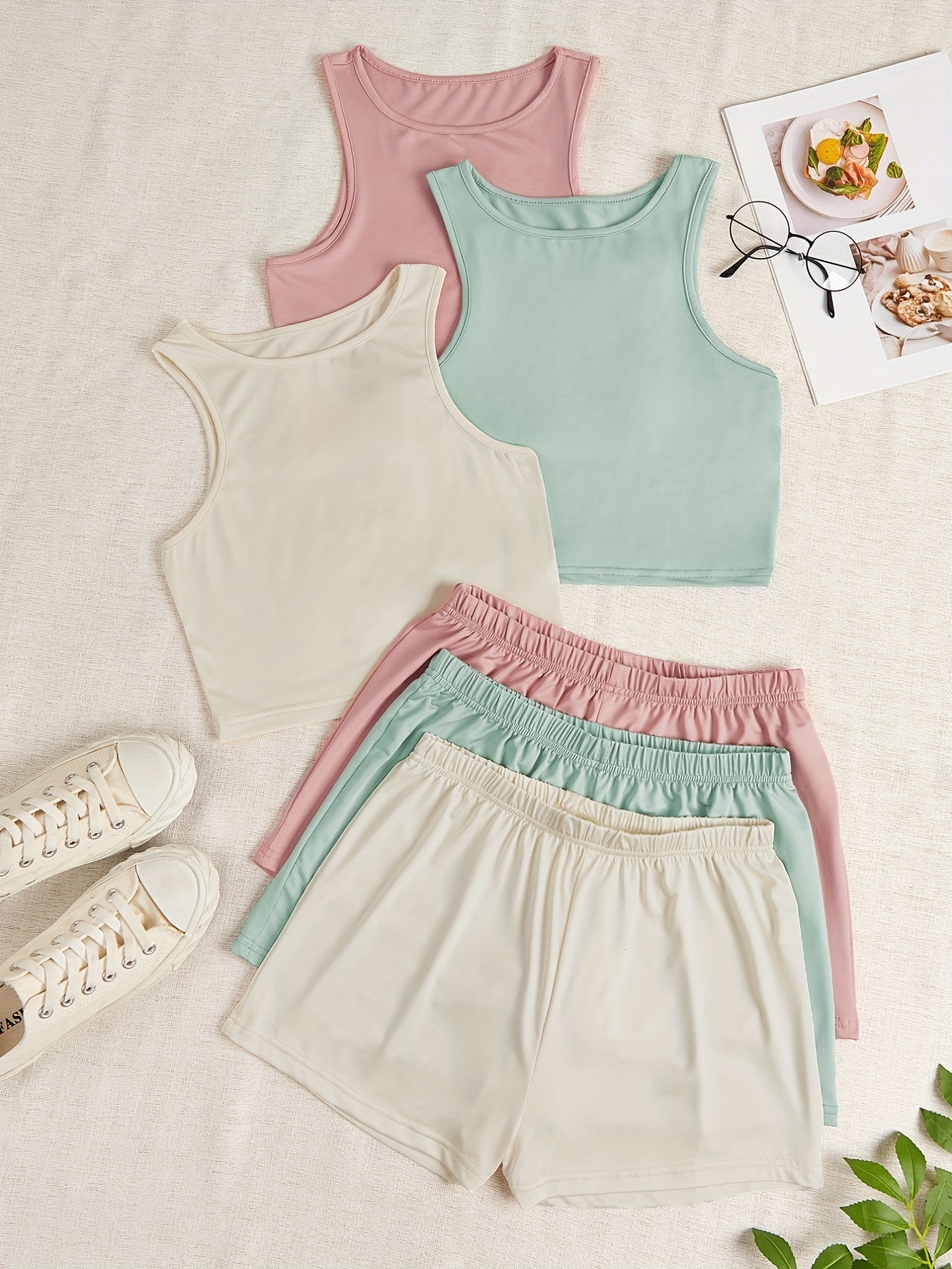 Casual 3pcs Set Tank Tops & Shorts Women's Clothing