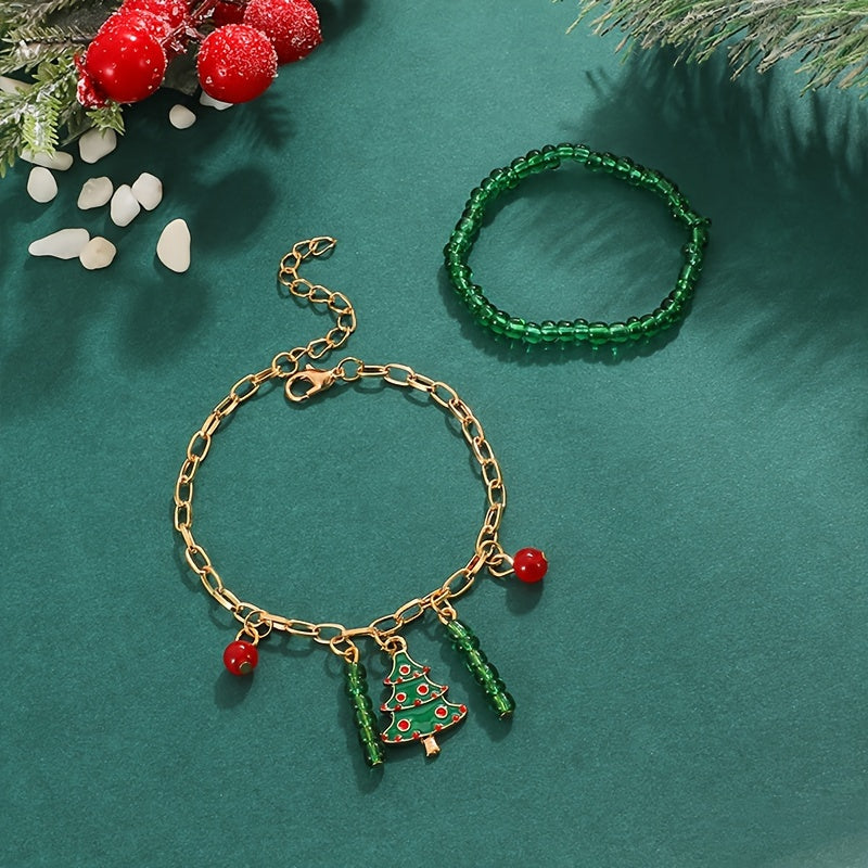 2pcs Colorful Christmas Tree Beaded Bracelets