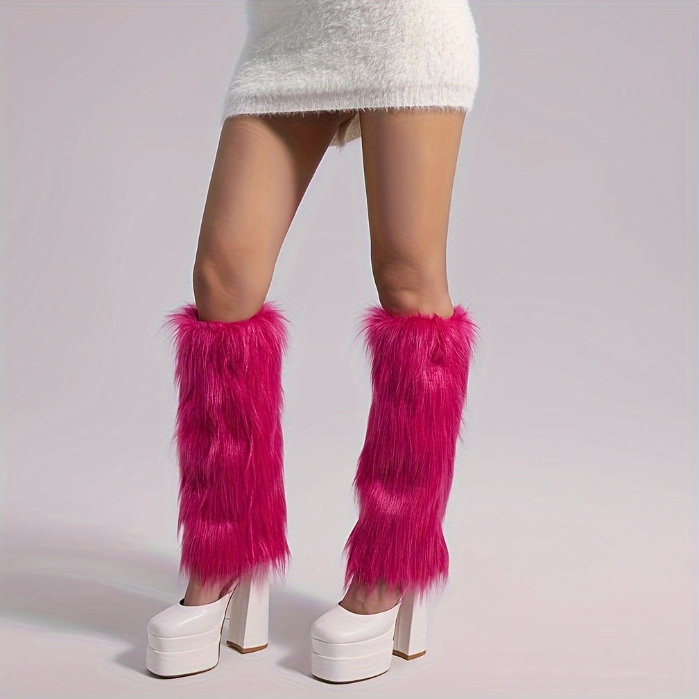 Solid Fuzzy Leg Warmers Knee High Socks Women's Stockings