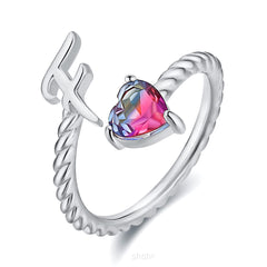 Adjustable Initial Letter Ring Zircon Rings For Women