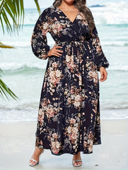  Floral Lantern Sleeve Maxi Dress With Belt
