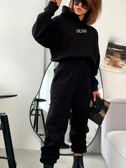 Letter Print Hooded Sweatshirt & Sweatpants Set