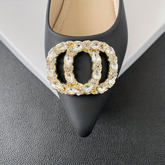 Women's Rhinestone Decor Slip-On Shallow Mouth Chunky Heel Shoes