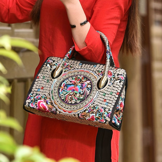 Flower Embroidered Handbags Ethnic Style Crossbody Bag Canvas Satchel Purse
