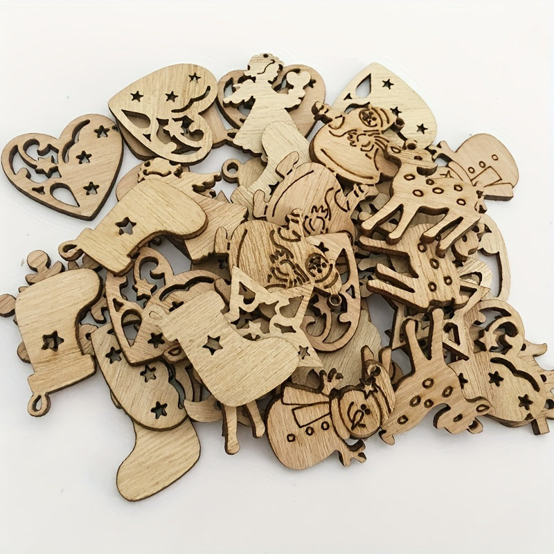 50pcs Christmas Holiday Decorations Wood Chip, Natural Retro Creative Cartoon