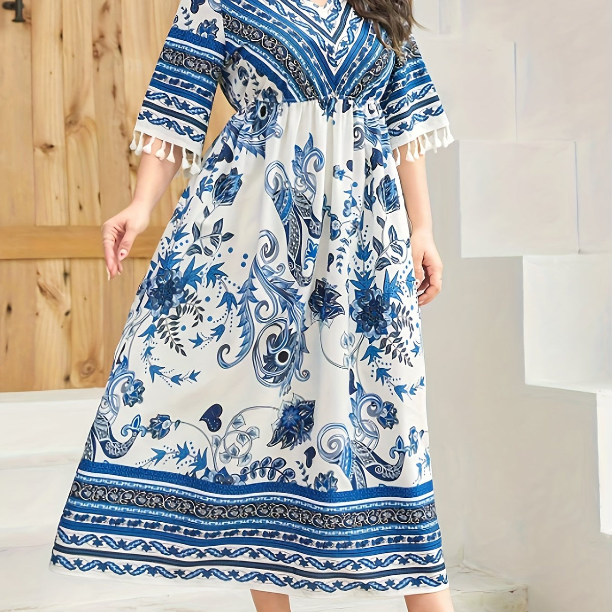  Retro Dress Women's Plus Paisley Floral Geometric Print