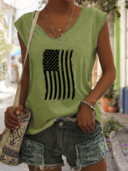 American Flag Print Tank Top V Neck Summer Sleeveless Top