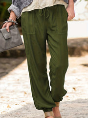 Solid Drawstring Elastic Stretch Pants