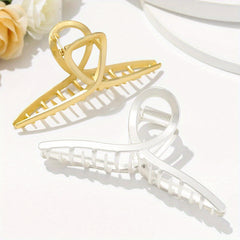 2pcs Metallic Hair Claw Silver Gold Alloy Shark Claw Ponytail Holder Hair Clip