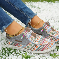 Women's Retro Flower Pattern Canvas Shoes Lightweight Outdoor Sneakers