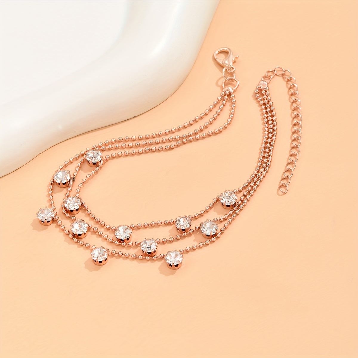 3-Layer Faux Pearls Chain Anklet Copper Foot Jewelry