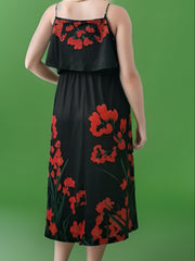  Women's Floral Print Cold Shoulder Maxi Dress