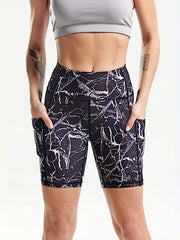  Leopard Print Wide Waistband Biker Shorts