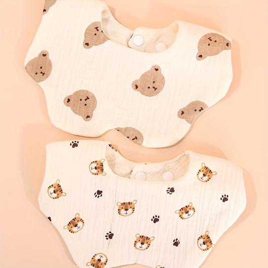 2pcs Cotton Gauze Cherry Bear Baby Bibs Boy Girl Bandana Scarf Flower Shape