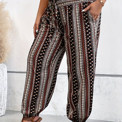  Boho Patchwork Print Drawstring Pants