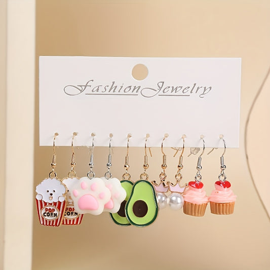 Funny Fruit Ice Cream Earrings Set - 5 Pairs for Girls