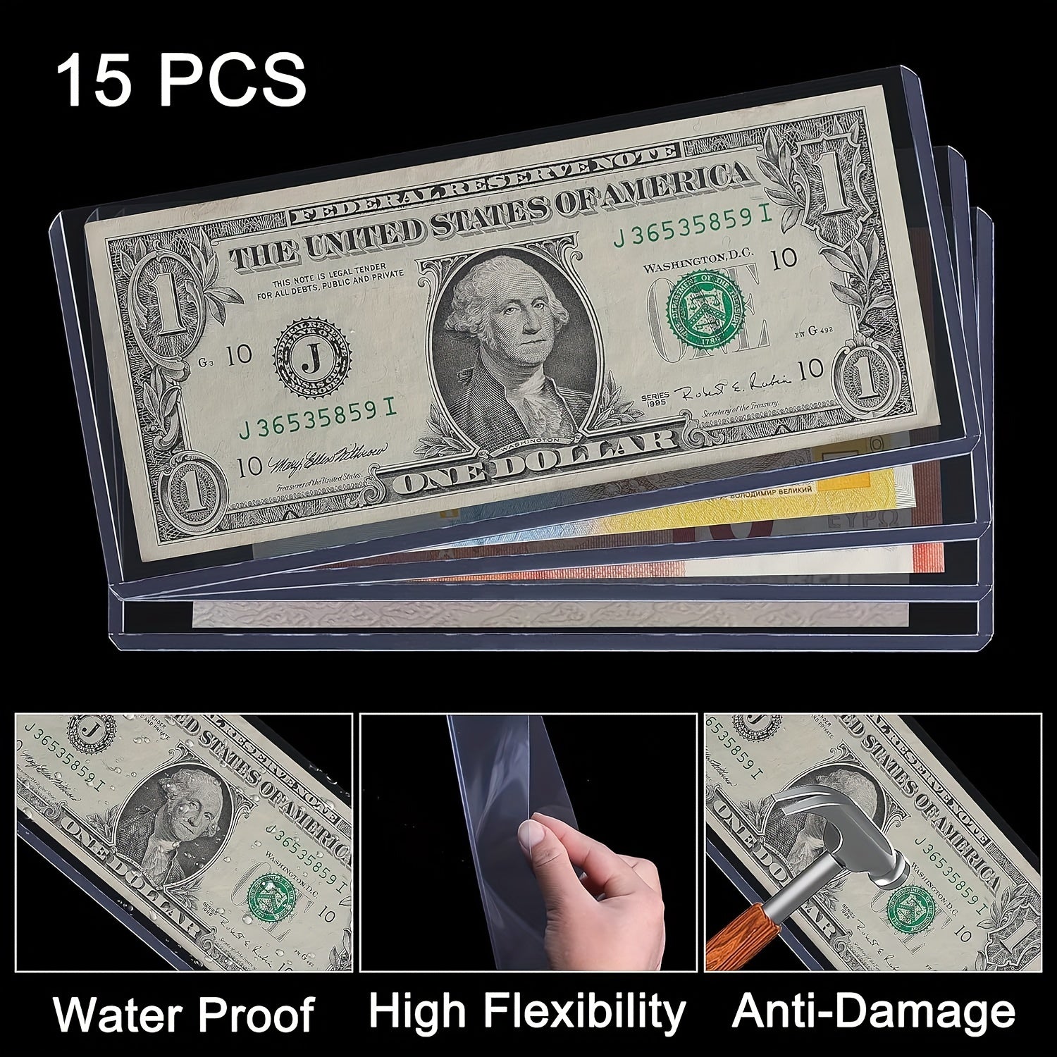 10pcs Currency PVC Coin Top Mount Sleeve Display Holder Clear