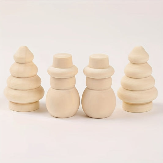 2pcs Wooden Ornaments Christmas Tree Snowman Style Decorative Puppets