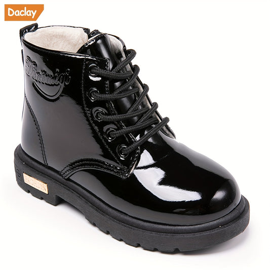 Daclay Kids Boots Soft Fleece Lining Durable Rubber Soles Mid Calf Lace up