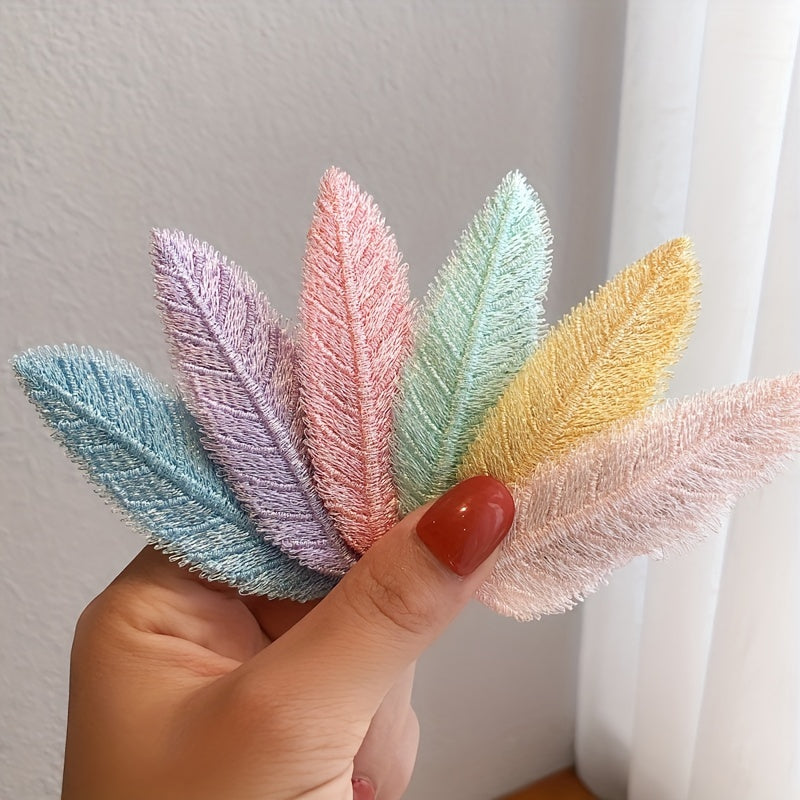 Macaroon Leaf Shaped Hair Clip Embroidered Leaves Decor Hair Clip