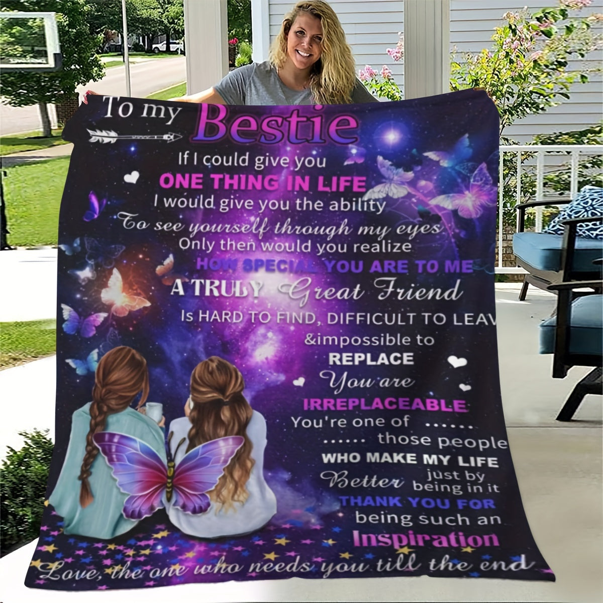Bestie Pattern Blanket Microfiber Fleece Throw