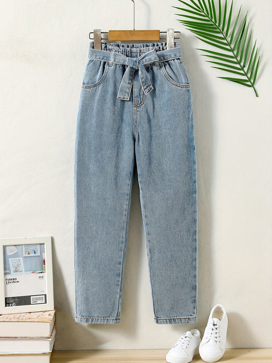 Girls Elastic Waist Denim Trousers Kids Street Daily Spring Fall Clothes