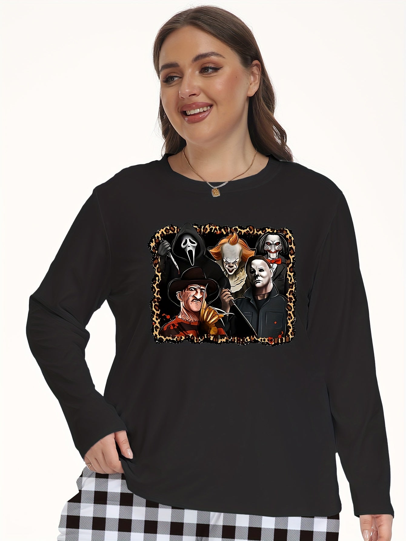  Grim Reaper Print Long Sleeve Lounge Top