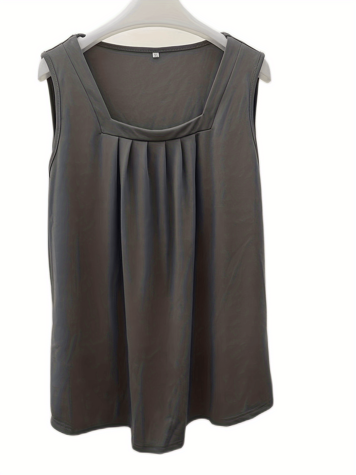 Plus Size Casual Tank Top Women's Plus Square Neck Medium Stretch Pleated