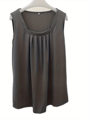 Plus Size Casual Tank Top Women's Plus Square Neck Medium Stretch Pleated